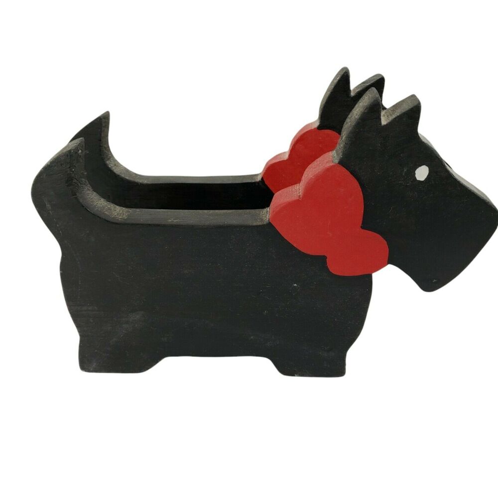 (2) German Black Red Wood Carved BOOKENDS Scottie Dog Scottish Terrier